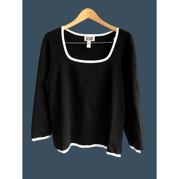 CHICO'S- WOMENS BLACK PULLOVER LONG SLEEVE SHIRT SIZE SMALL - Picture 1 of 6